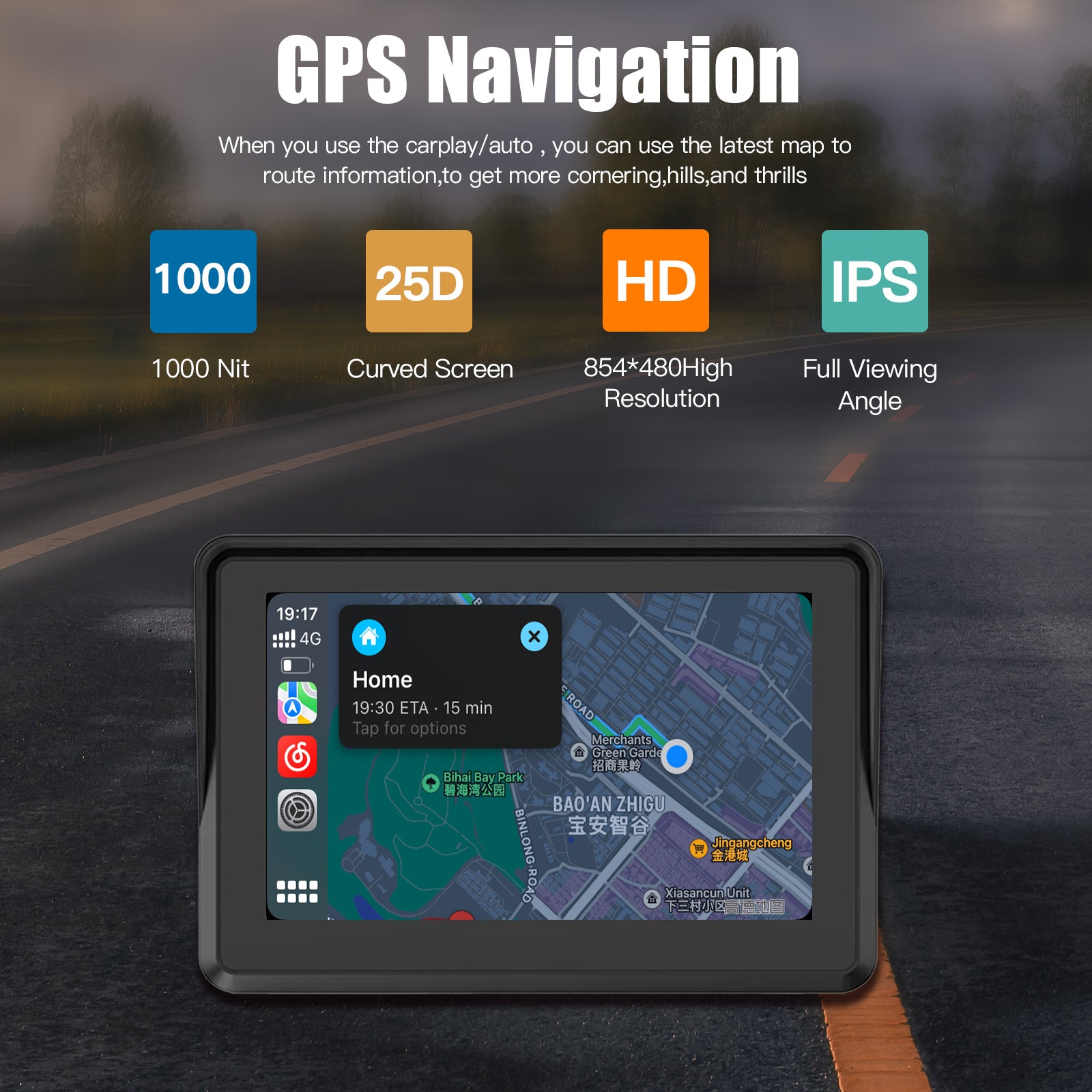 5 Touch Screen Motorcycle Navigator SAT NAV Wireless CarPlay Android Auto