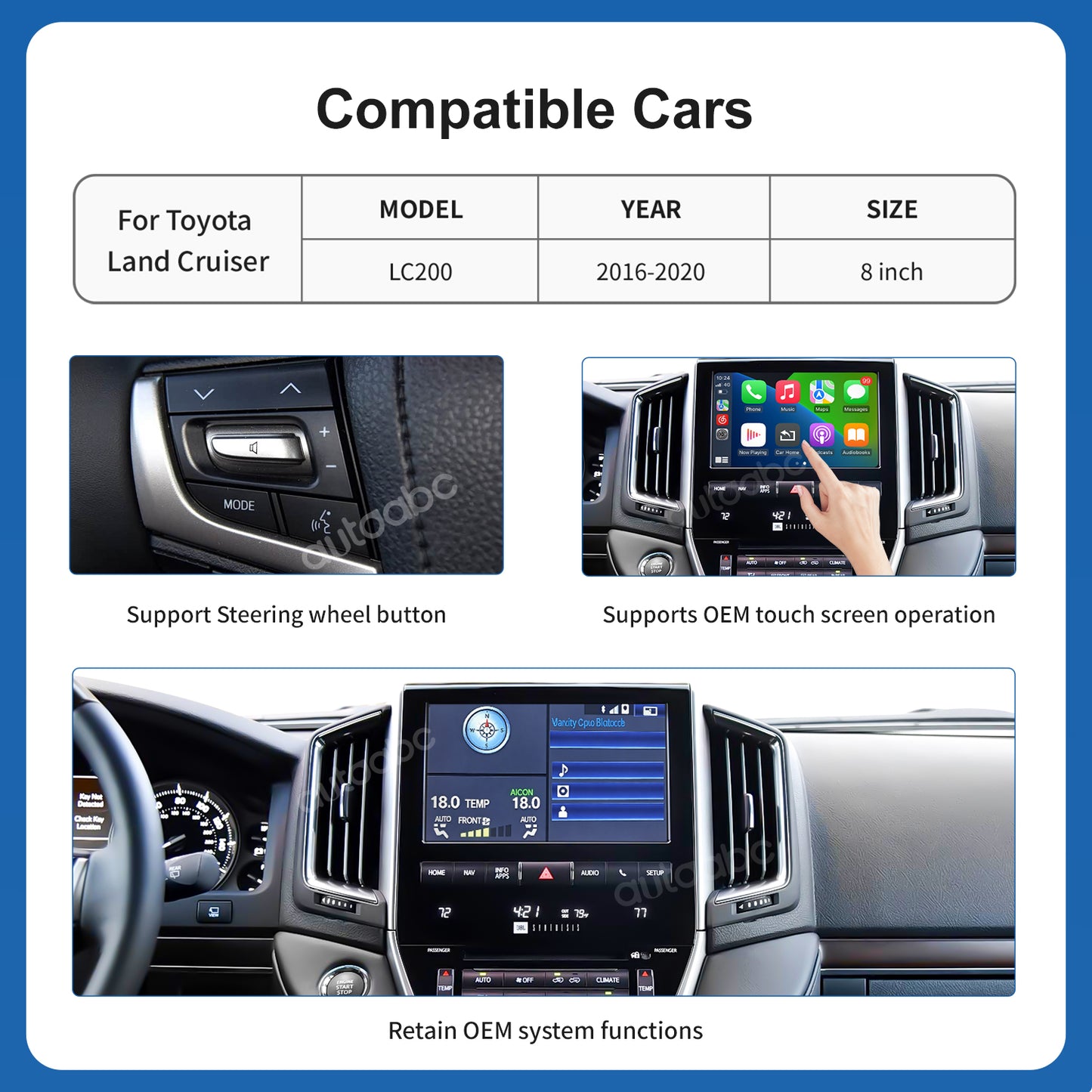 Wireless Carplay & Android Auto for Toyota Land Cruiser LC200 2016-2020