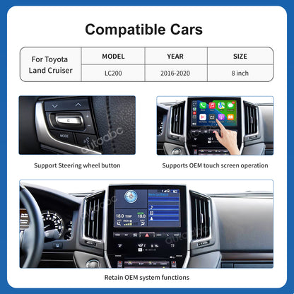 Wireless Carplay & Android Auto for Toyota Land Cruiser LC200 2016-2020
