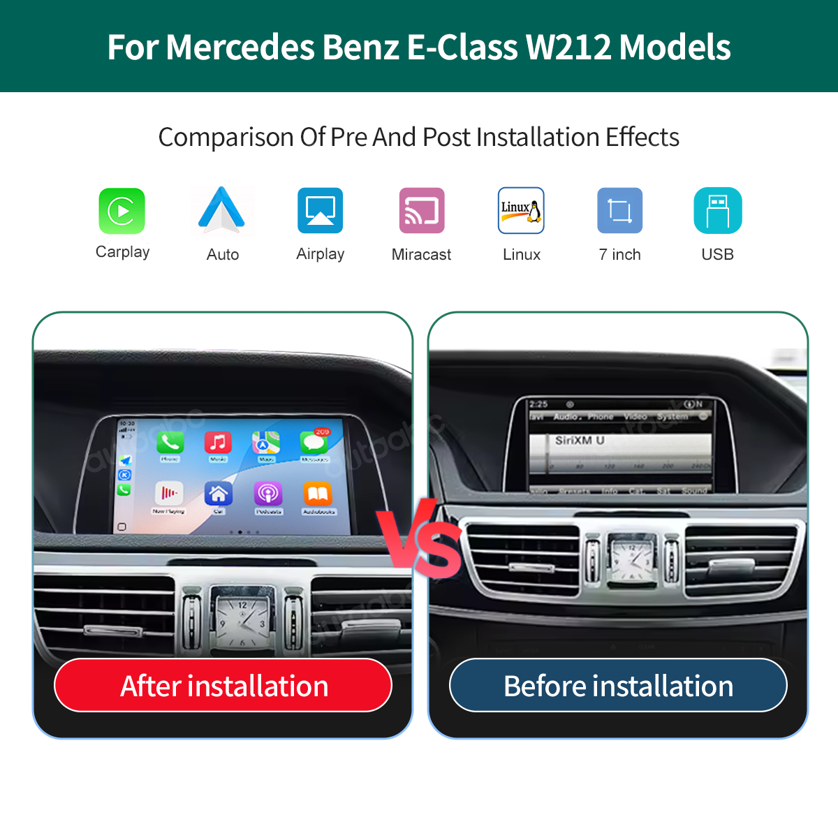 7“ Linux screen for Mercedes Benz E class NTG4.0/4.5/5.0 Wireless CarPlay Android Auto LHD