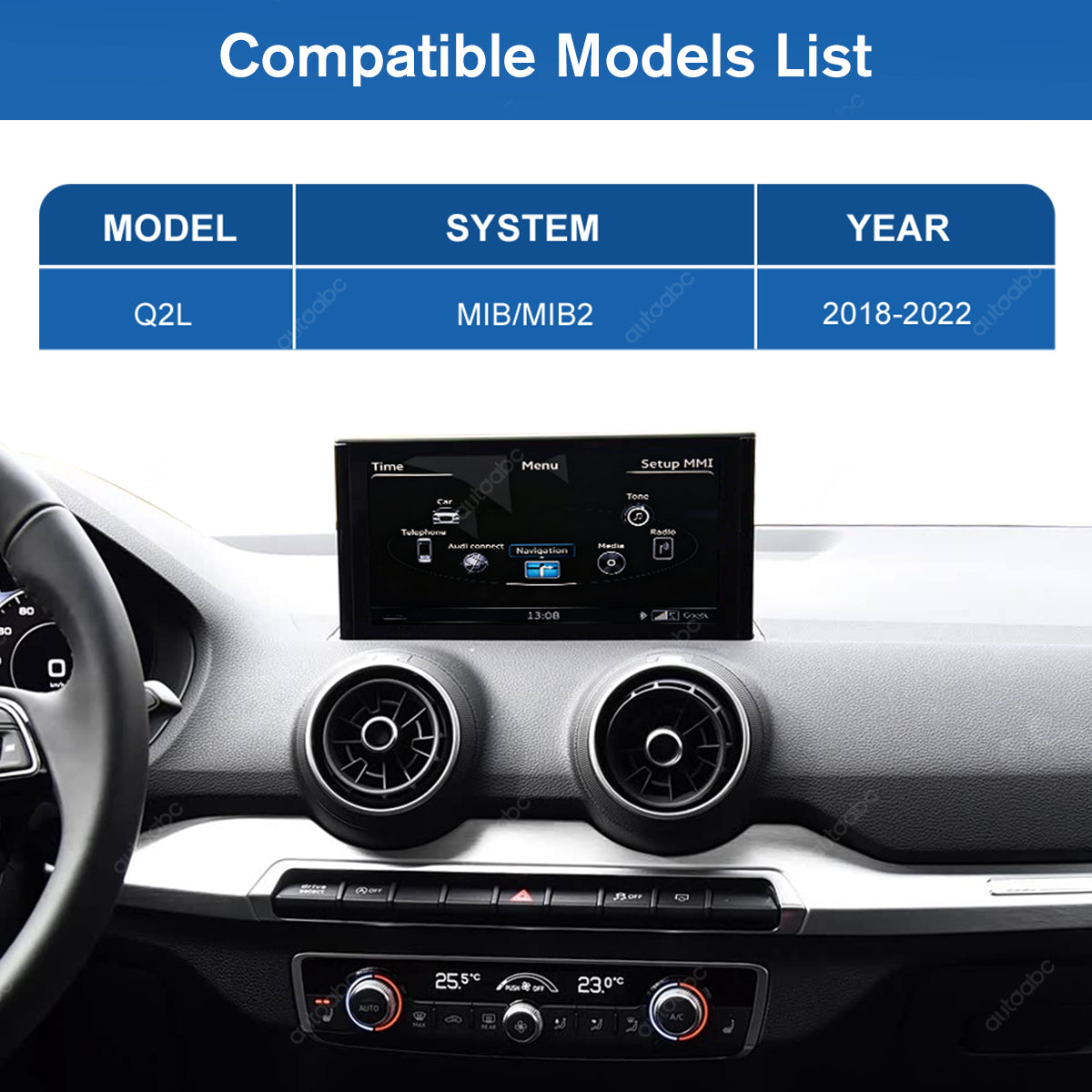 12.3" Linux Screen For Audi Q2 MIB/MIB2 Wireless CarPlay Android Auto