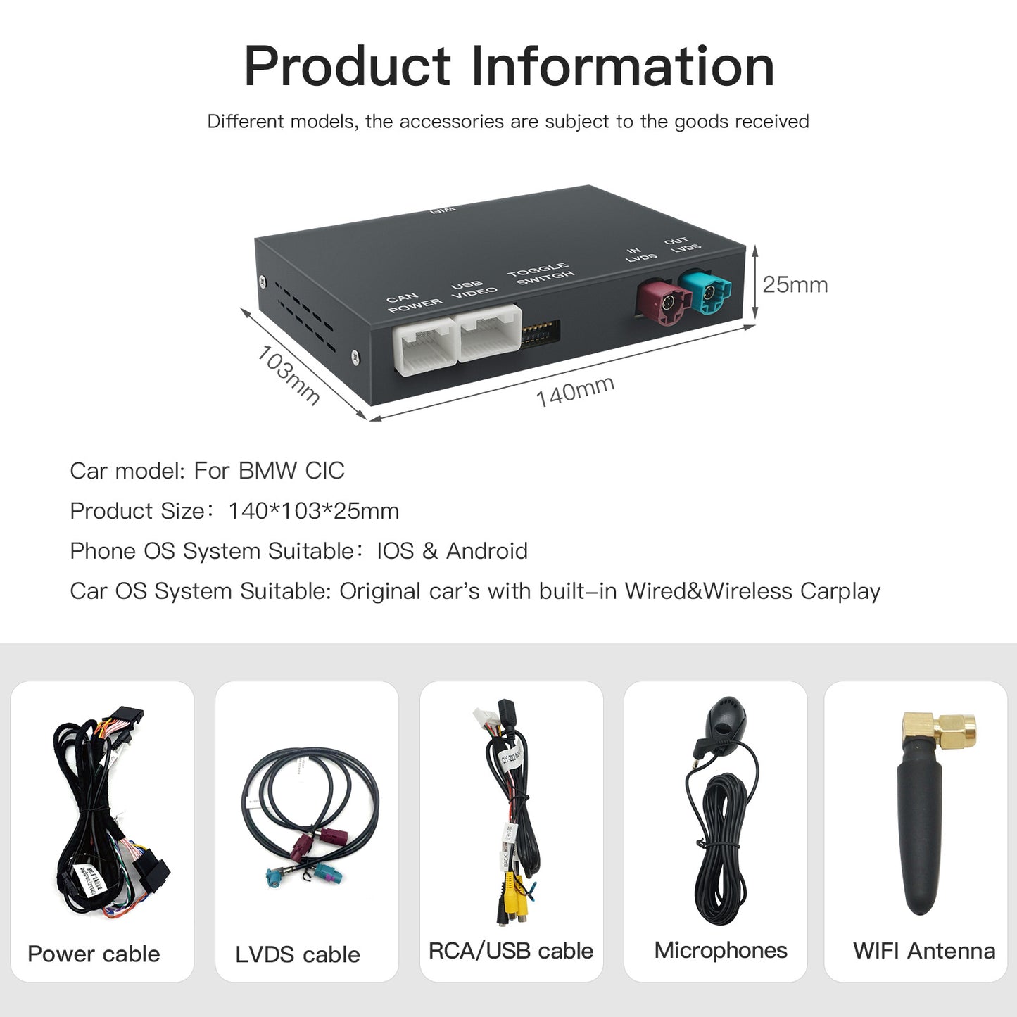 Wireless CarPlay Android Auto Decoder for BMW MINI NBT/CIC