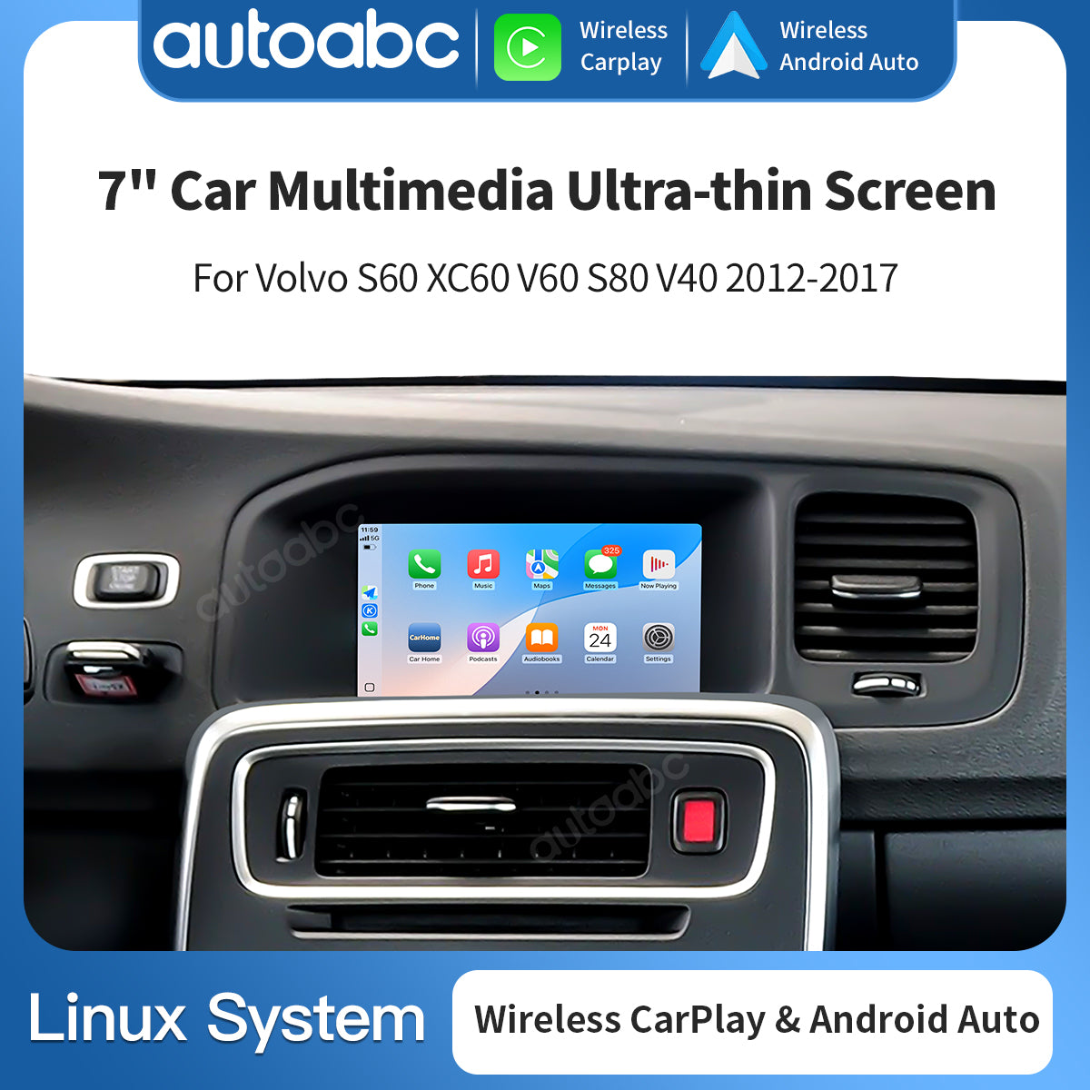 7" Linux Screen For Volvo Wireless CarPlay Android Auto