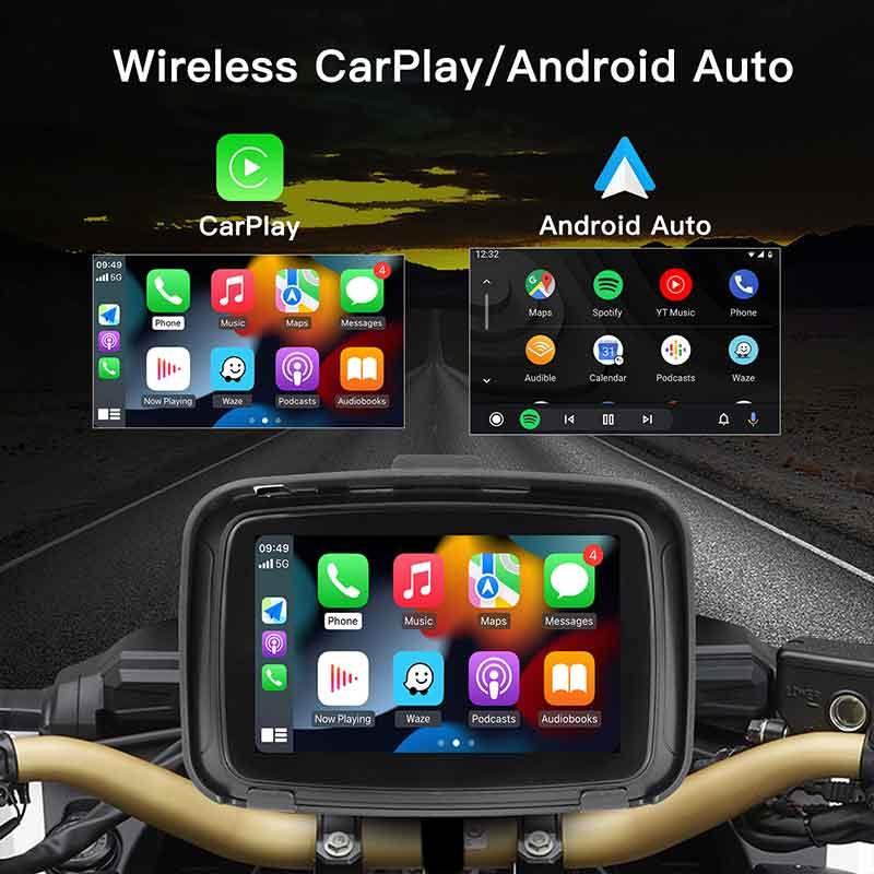 5" IPS Waterproof Touchscreen Motorcycle with Wireless Apple CarPlay Android Auto - AUTOabc
