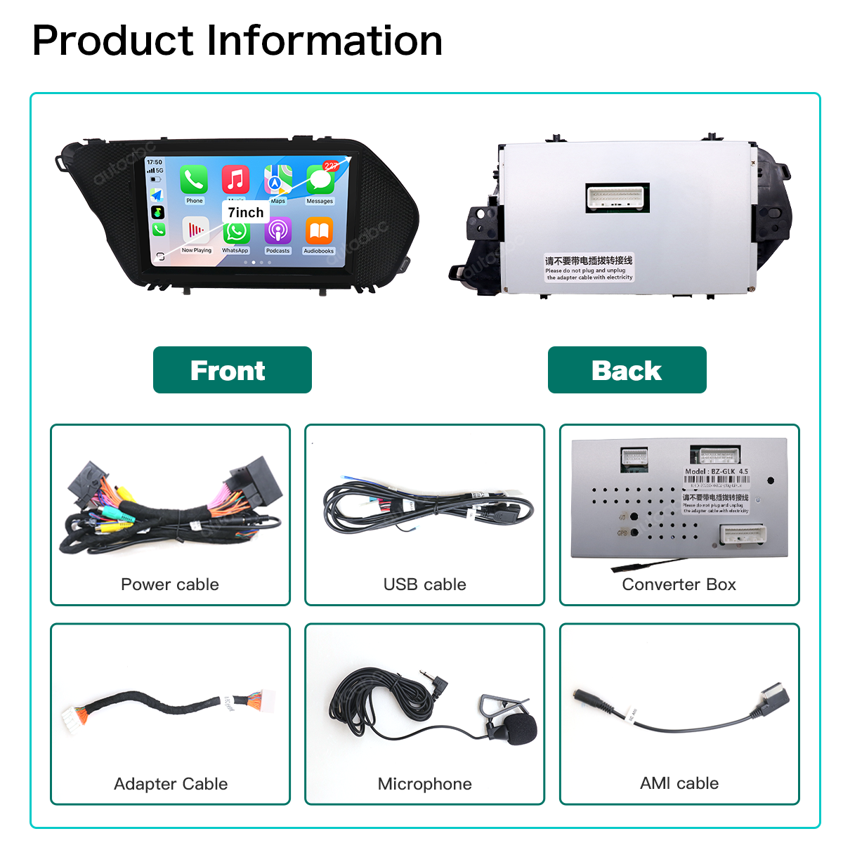 7“ Linux screen for Mercedes Benz GLK NTG4.0/4.5 Wireless CarPlay Android Auto LHD