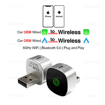 2in1 Wired to Wireless CarPlay Android Auto USB Dongle