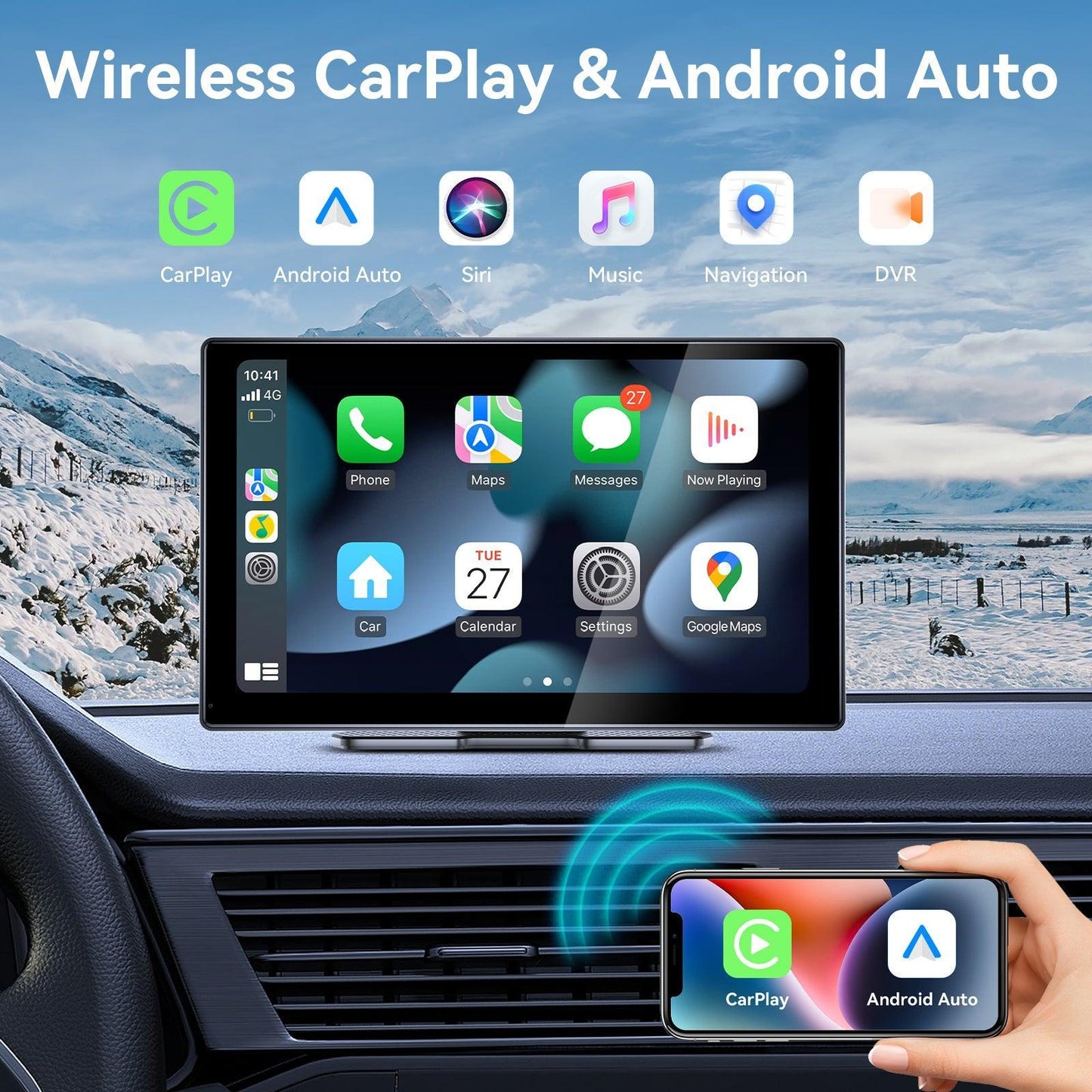 9 inch HD IPS Portable Touch screen Wireless Carplay Android Auto - AUTOABC