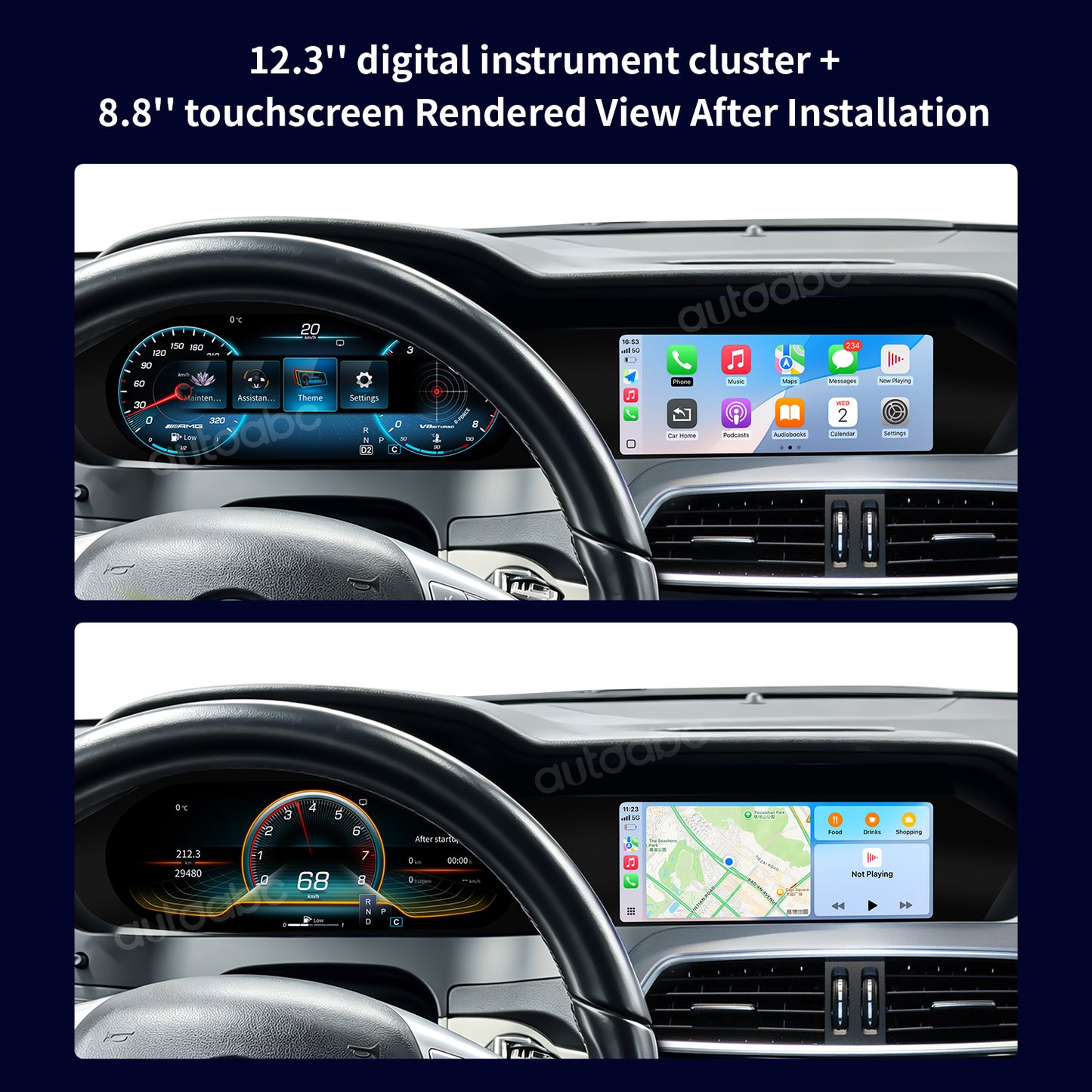 12.3" Panoramic Dual Screen Digital Cockpit for Mercedes-Benz W204 C-Class