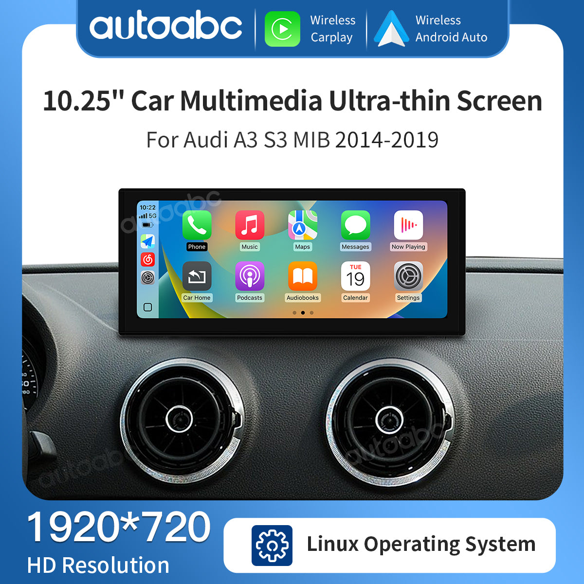 10.25" Linux Screen For Audi A3/S3 Wireless CarPlay Android Auto