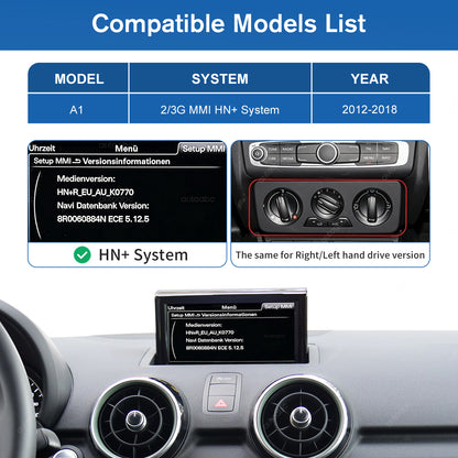 12.3" Linux Screen For Audi A1 HN+/RMC Wireless CarPlay Android Auto
