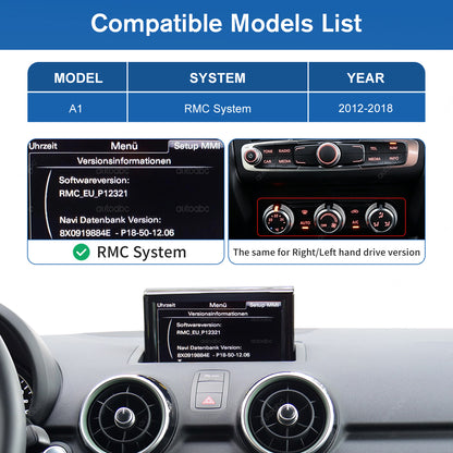 12.3" Linux Screen For Audi A1 HN+/RMC Wireless CarPlay Android Auto