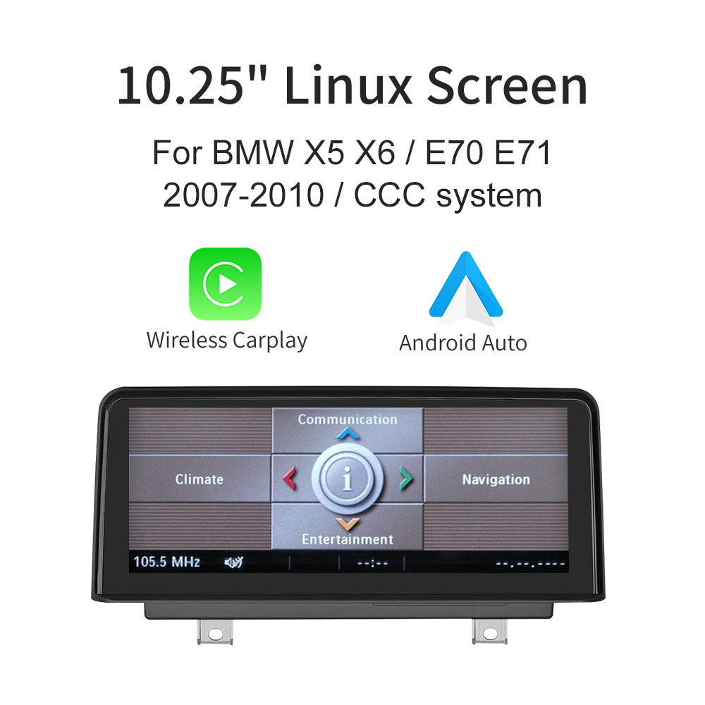 10.25" Linux Screen for BMW X5/X6 E70/E71 CIC/CCC Wireless Carplay Android Auto