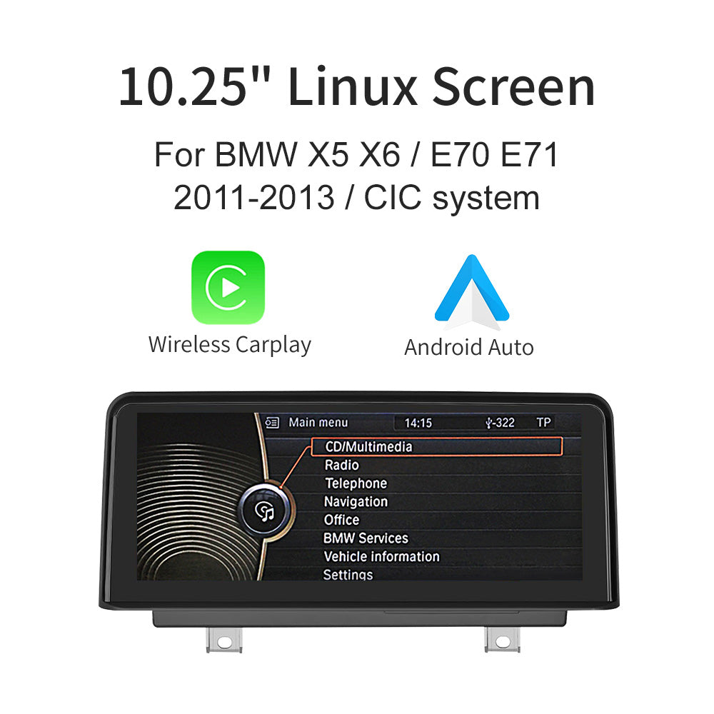 10.25" Linux Screen for BMW X5/X6 E70/E71 CIC/CCC Wireless Carplay Android Auto