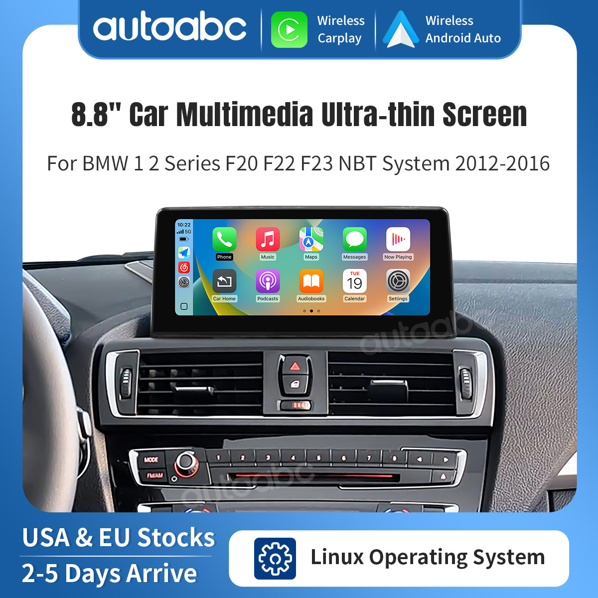8.8" Linux Screen for BMW 1/2er NBT/EVO Wireless Carplay Android Auto