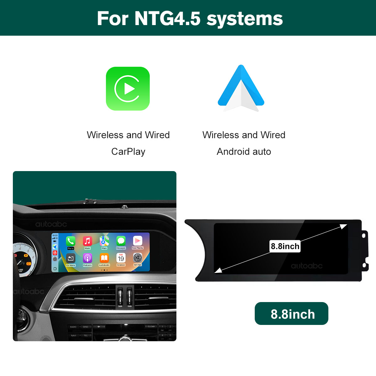8.8“ Linux screen for Mercedes Benz C Class NTG4.5 Wireless CarPlay Android Auto