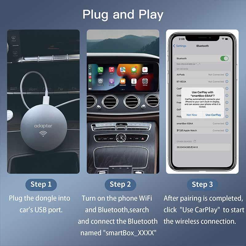 Wireless CarPlay USB Dongle Adapter for universal car with wired CarPlay Suitable for iPhone - AUTOABC